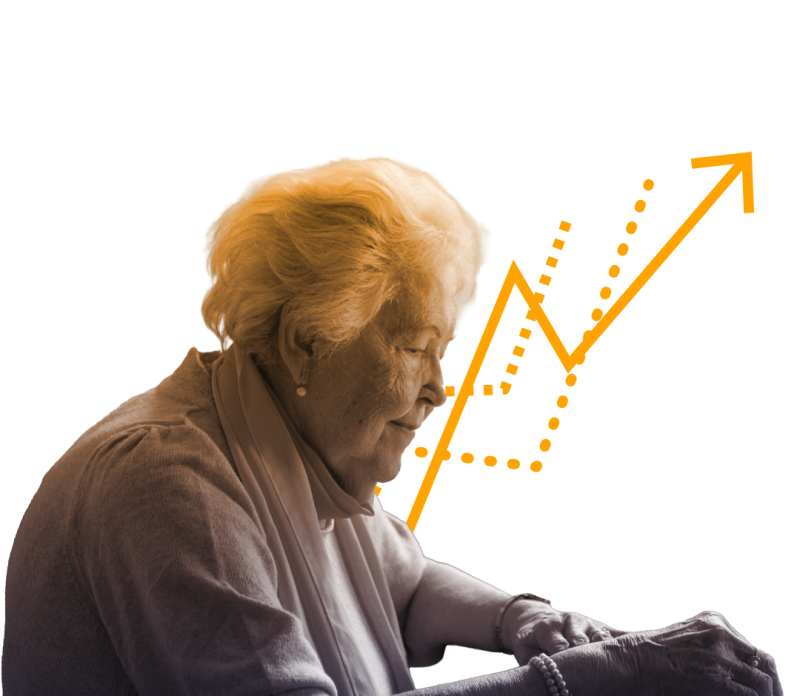 elderly woman with chart in background